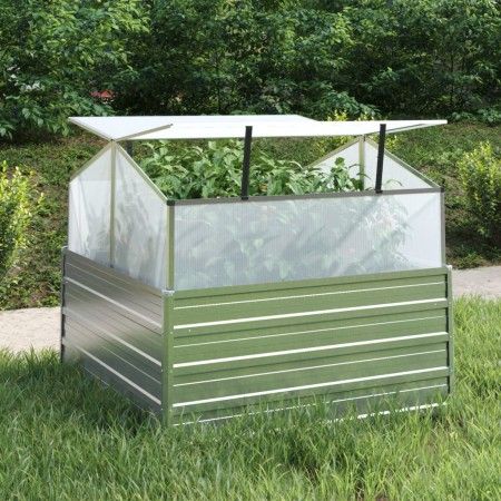 Arriate con invernadero plateado 100x100x85 cm de vidaXL, Maceteros y jardineras - Ref: Foro24-316882, Precio: 101,85 €, Desc...