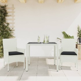Set comedor jardín 3 pzas cojines ratán sintético vidrio blanco en Conjuntos de jardín | Comprar online en Foru.es