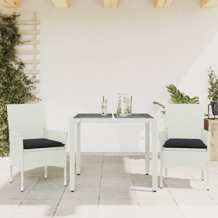 Set comedor jardín 3 pzas cojines ratán sintético vidrio blanco en Conjuntos de jardín | Comprar online en Foru.es