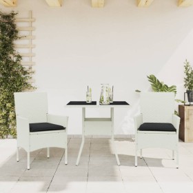 Set comedor jardín 3 pzas cojines ratán sintético vidrio blanco en Conjuntos de jardín | Comprar online en Foru.es