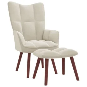 Sillón de relax con taburete terciopelo blanco crema de vidaXL, Sillones - Ref: Foro24-328071, Precio: 158,36 €, Descuento: %