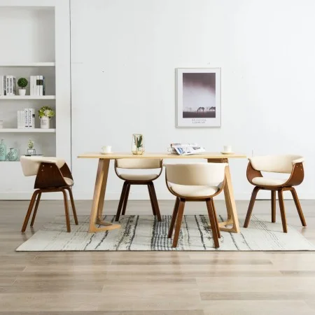 Esszimmerstühle, 4 Stück, gebogenes Holz und cremefarbenes Kunstleder von vidaXL, Essstühle - Ref: Foro24-278725, Preis: 841,...