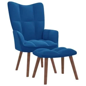 Sillón de relax con taburete terciopelo azul de vidaXL, Sillones - Ref: Foro24-328072, Precio: 123,72 €, Descuento: %