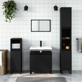 3-teiliges Badezimmermöbelset aus schwarzem Sperrholz von vidaXL, Badezimmermöbel - Ref: Foro24-3187798, Preis: 211,75 €, Rab...