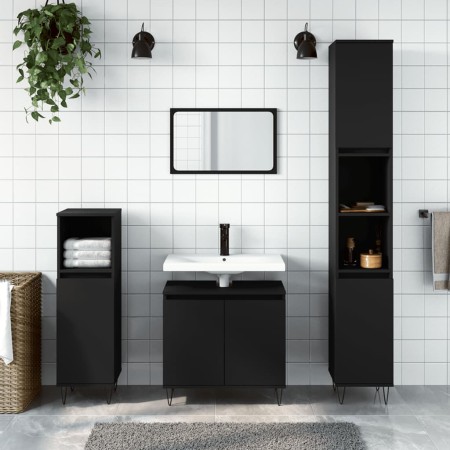 Set de muebles de baño 3 piezas madera contrachapada negro de vidaXL, Muebles de baño - Ref: Foro24-3187790, Precio: 182,59 €...