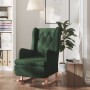 Sillón con patas mecedoras madera de caucho tela verde oscuro en Sillones | Comprar online en Foru.es