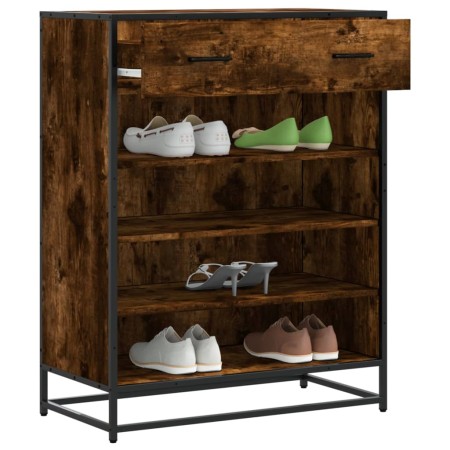 Zapatero de madera y metal roble ahumado 75x38x97,5 cm en Zapateros y organizadores de calzado | Comprar online en Foru.es