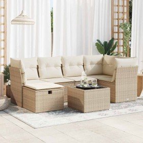 Set sofás de jardín 7 piezas y cojines ratán sintético beige en Conjuntos de jardín | Comprar online en Foru.es