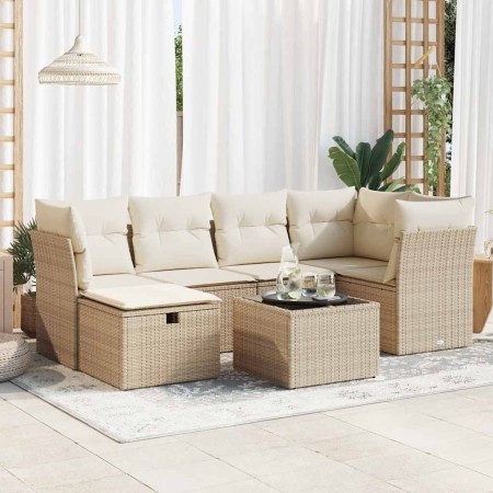 Set sofás de jardín 7 piezas y cojines ratán sintético beige en Conjuntos de jardín | Comprar online en Foru.es