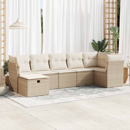 Set sofás de jardín 7 piezas y cojines ratán sintético beige en Conjuntos de jardín | Comprar online en Foru.es