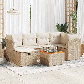 Set sofás de jardín 7 piezas y cojines ratán sintético beige en Conjuntos de jardín | Comprar online en Foru.es