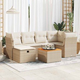 Set sofás de jardín 7 piezas y cojines ratán sintético beige en Conjuntos de jardín | Comprar online en Foru.es