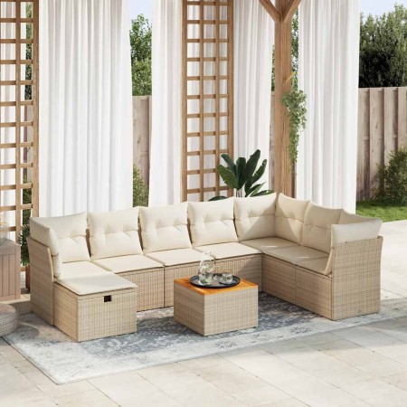 Set de sofás de jardín con cojines 9 pzas ratán sintético beige en Conjuntos de jardín | Comprar online en Foru.es