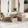 Set sofás de jardín 7 piezas y cojines ratán sintético beige en Conjuntos de jardín | Comprar online en Foru.es