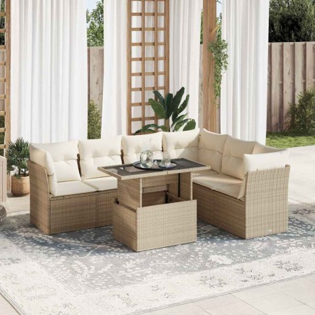 Set sofás de jardín 7 piezas y cojines ratán sintético beige en Conjuntos de jardín | Comprar online en Foru.es