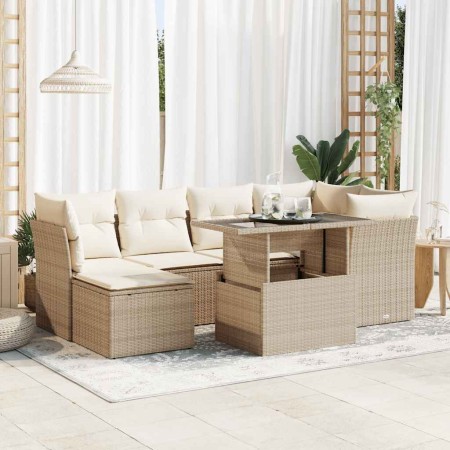 Set sofás de jardín 7 piezas y cojines ratán sintético beige en Conjuntos de jardín | Comprar online en Foru.es