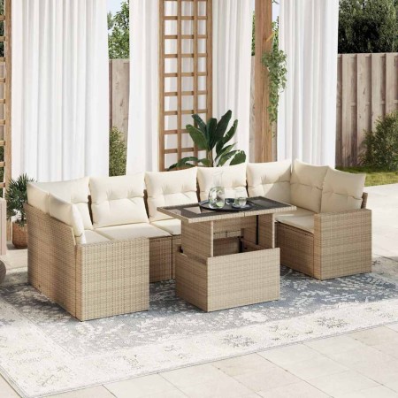Set de sofás de jardín y cojines 8 piezas ratán sintético beige en Conjuntos de jardín | Comprar online en Foru.es