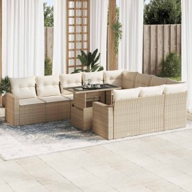 Set de sofás de jardín 11pzas con cojines ratán sintético beige en Conjuntos de jardín | Comprar online en Foru.es
