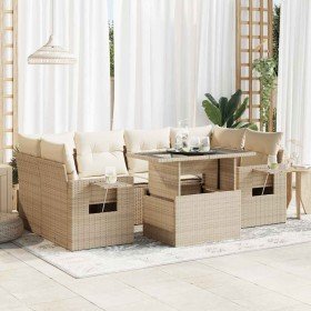 Set sofás de jardín 7 piezas y cojines ratán sintético beige en Conjuntos de jardín | Comprar online en Foru.es