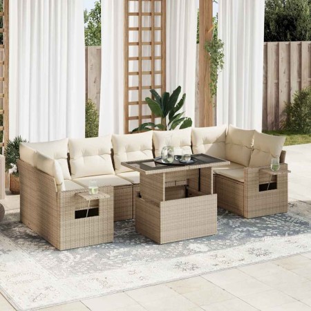 Set de sofás de jardín y cojines 8 piezas ratán sintético beige en Conjuntos de jardín | Comprar online en Foru.es