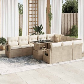 Set de sofás de jardín 11pzas con cojines ratán sintético beige en Conjuntos de jardín | Comprar online en Foru.es