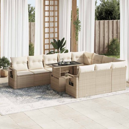 Set de sofás de jardín 11pzas con cojines ratán sintético beige en Conjuntos de jardín | Comprar online en Foru.es