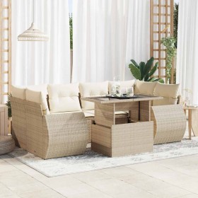 Set sofás de jardín 7 piezas y cojines ratán sintético beige en Conjuntos de jardín | Comprar online en Foru.es