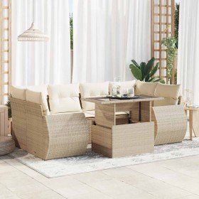 Set sofás de jardín 7 piezas y cojines ratán sintético beige en Conjuntos de jardín | Comprar online en Foru.es