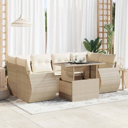 Set sofás de jardín 7 piezas y cojines ratán sintético beige en Conjuntos de jardín | Comprar online en Foru.es