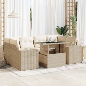 Set sofás de jardín 7 piezas y cojines ratán sintético beige en Conjuntos de jardín | Comprar online en Foru.es