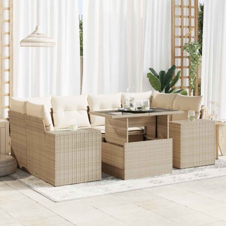 Set sofás de jardín 7 piezas y cojines ratán sintético beige en Conjuntos de jardín | Comprar online en Foru.es