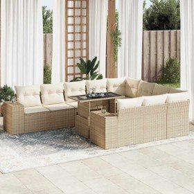 Set de sofás de jardín 11pzas con cojines ratán sintético beige en Conjuntos de jardín | Comprar online en Foru.es