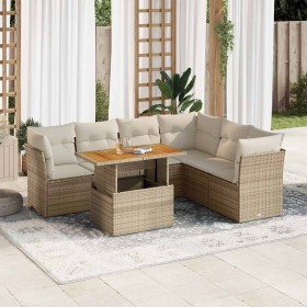 Set sofás de jardín 7 piezas y cojines ratán sintético beige en Conjuntos de jardín | Comprar online en Foru.es