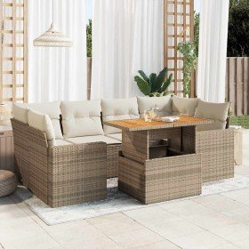 Set sofás de jardín 7 piezas y cojines ratán sintético beige en Conjuntos de jardín | Comprar online en Foru.es