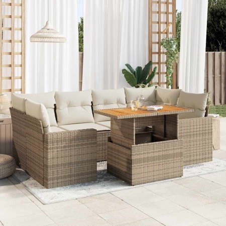 Set sofás de jardín 7 piezas y cojines ratán sintético beige en Conjuntos de jardín | Comprar online en Foru.es