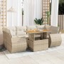 Set sofás de jardín 7 piezas y cojines ratán sintético beige en Conjuntos de jardín | Comprar online en Foru.es