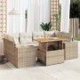 Set sofás de jardín 7 piezas y cojines ratán sintético beige en Conjuntos de jardín | Comprar online en Foru.es