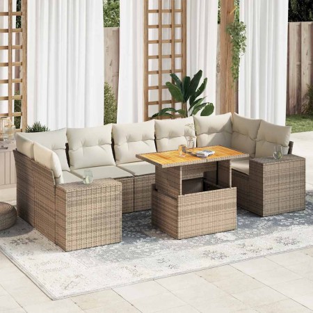 Set de sofás de jardín y cojines 8 piezas ratán sintético beige en Conjuntos de jardín | Comprar online en Foru.es
