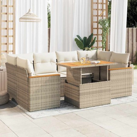 Set sofás jardín y cojines 6 pzas ratán sintético acacia beige en Conjuntos de jardín | Comprar online en Foru.es