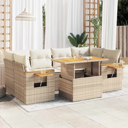 Set sofás jardín y cojines 7 pzas ratán sintético acacia beige en Conjuntos de jardín | Comprar online en Foru.es