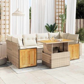 Set sofás jardín y cojines 7 pzas ratán sintético acacia beige en Conjuntos de jardín | Comprar online en Foru.es