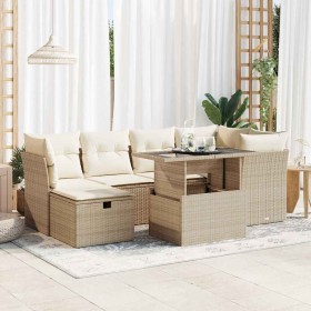 Set sofás de jardín 7 piezas y cojines ratán sintético beige en Conjuntos de jardín | Comprar online en Foru.es