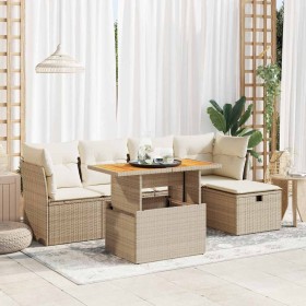 Set sofás jardín y cojines 6 pzas ratán sintético acacia beige en Conjuntos de jardín | Comprar online en Foru.es