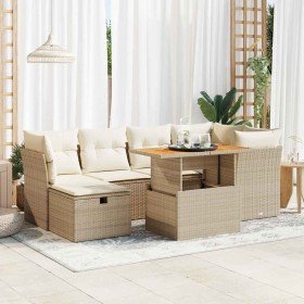 Set sofás jardín y cojines 7 pzas ratán sintético acacia beige en Conjuntos de jardín | Comprar online en Foru.es