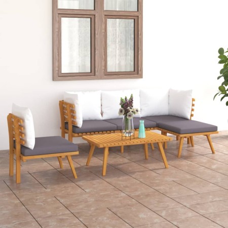 Muebles de jardín 6 piezas con cojines madera maciza de acacia en Conjuntos de jardín | Comprar online en Foru.es