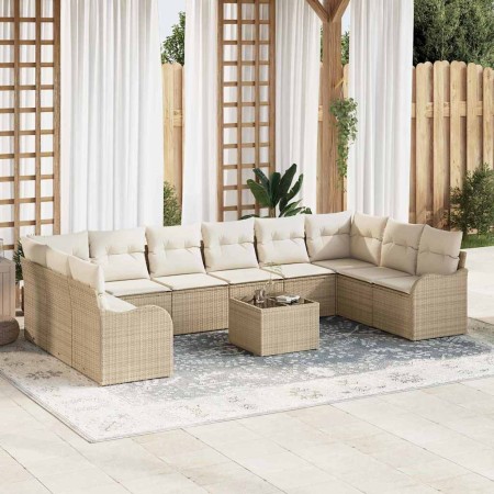 Conjunto de sofá de jardín 11 pcs Beige y ratán sintético en Sofás de exterior | Comprar online en Foru.es
