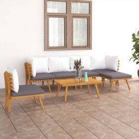Muebles de jardín 7 piezas con cojines madera maciza de acacia en Conjuntos de jardín | Comprar online en Foru.es