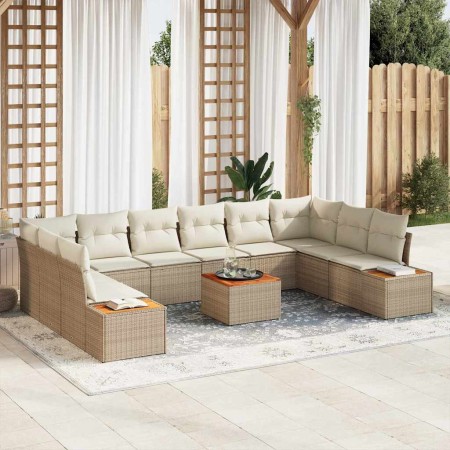 Conjunto de sofá de jardín 11 pcs beige y crema Poliratán en Sofás de exterior | Comprar online en Foru.es