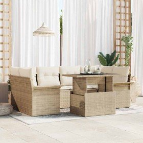 Conjunto de sofá de jardín 7 pcs Beige Rattan de Poliéster en Sofás de exterior | Comprar online en Foru.es