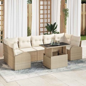 Conjunto de sofá de jardín 8 pcs Beige Rattan de Poliéster en Sofás de exterior | Comprar online en Foru.es